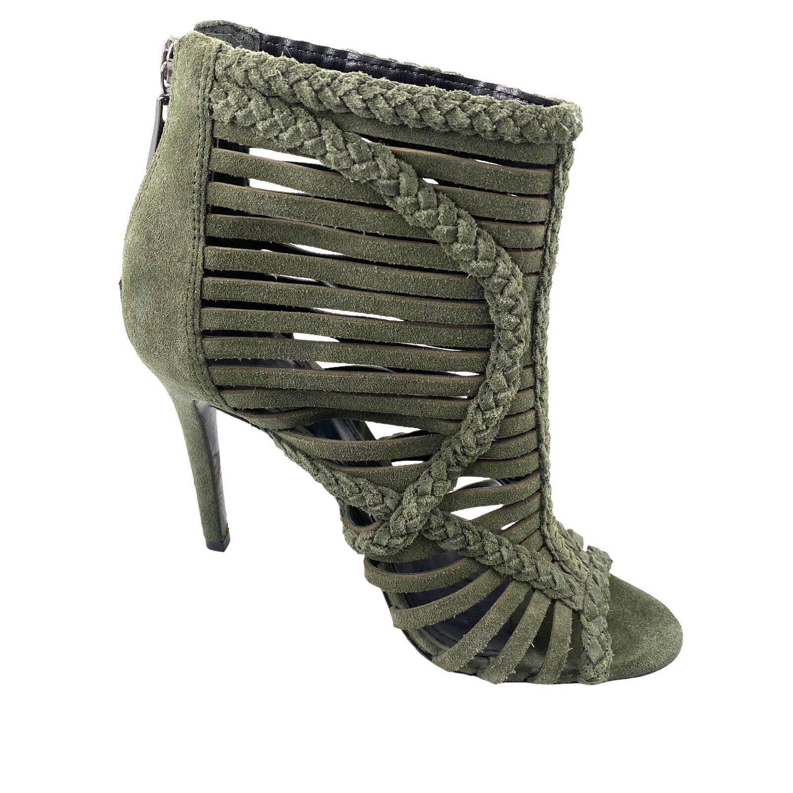 Schutz Yoko Olive Green Suede Leather Cage Sandals Booties Sz 8